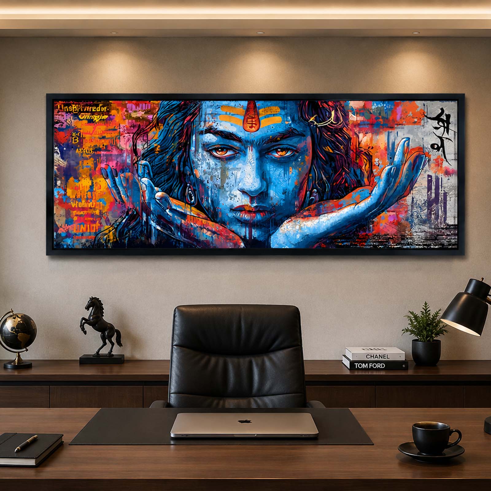Lord Shiva Modern Wall Art 40 x 16 Inches With Black Frame