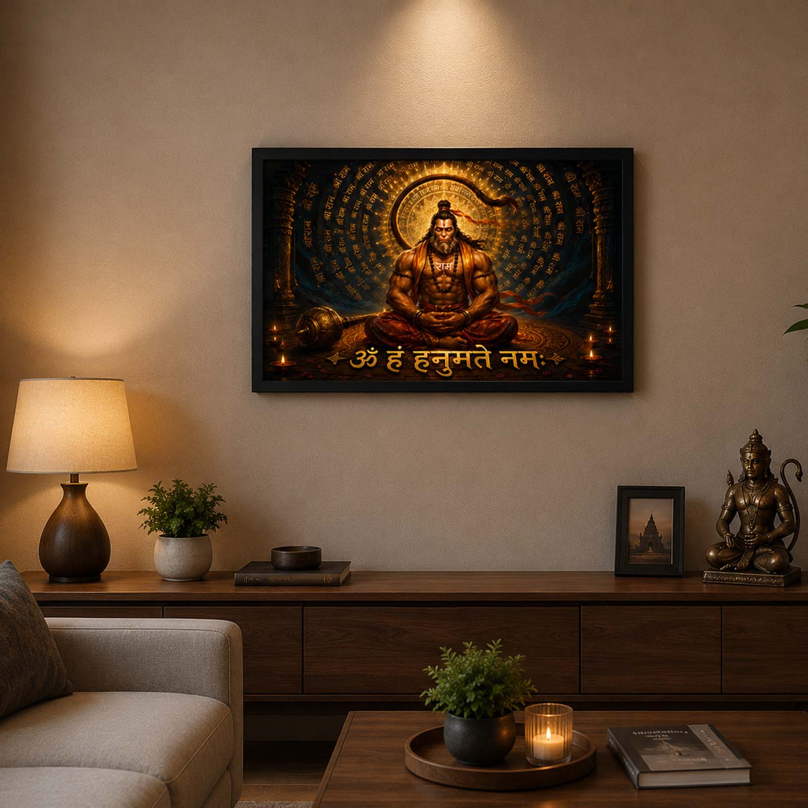 Meditating Lord Hanuman Wall Art 18 x 12 Inches